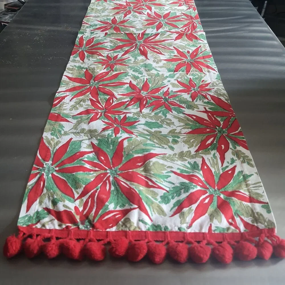 Vtg Poinsettia Table Runner Decorative Christmas Centerpiece 52x14